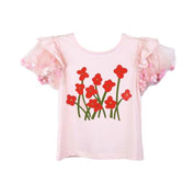 Pink Pom Pom Puff Slv Tee w/ Floral Print - doe a dear