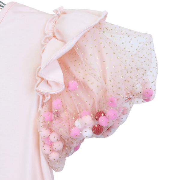 Pink Pom Pom Puff Slv Tee w/ Floral Print - doe a dear