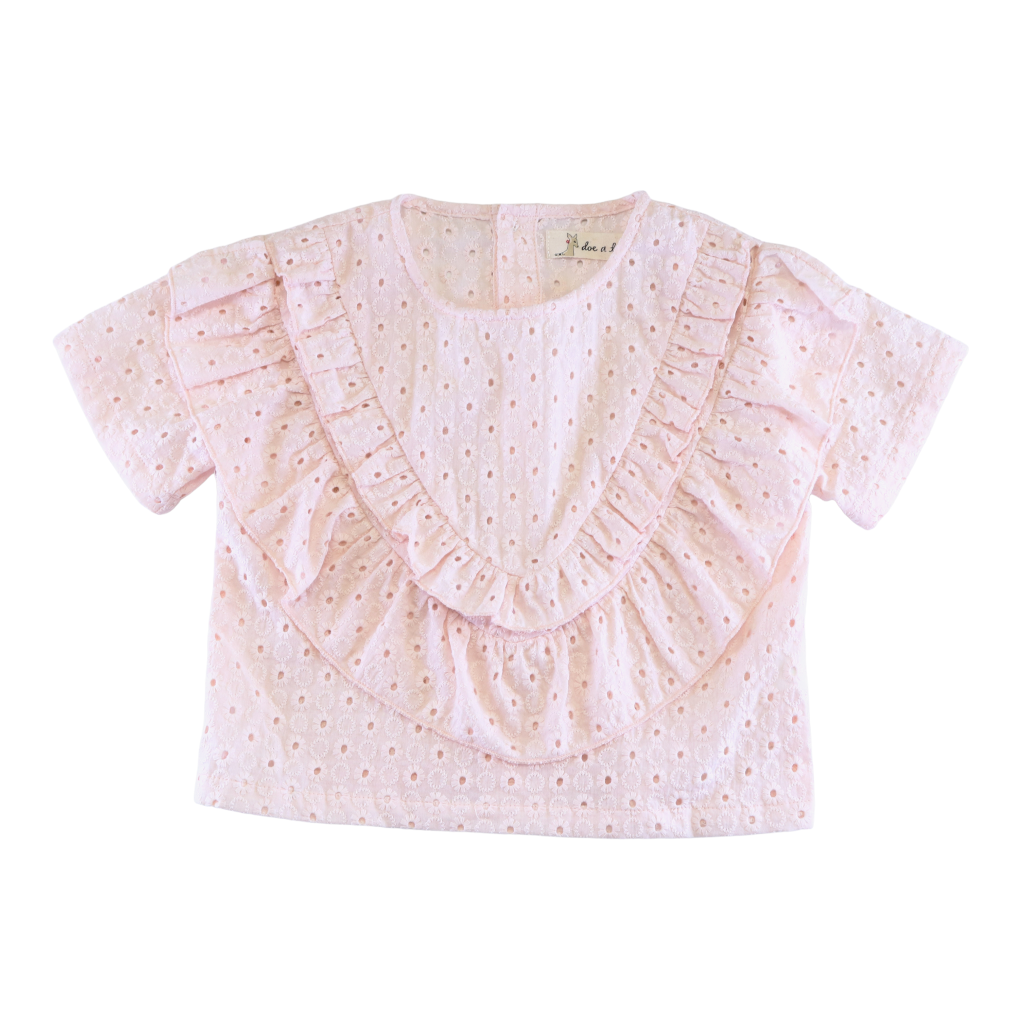 Floral Eyelet Fabric Top - Pink - doe a dear