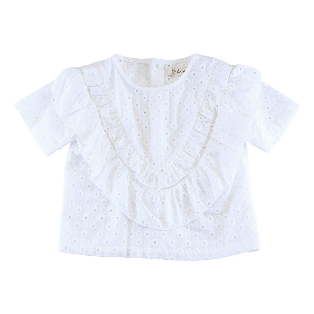 Floral Eyelet Fabric Top - White