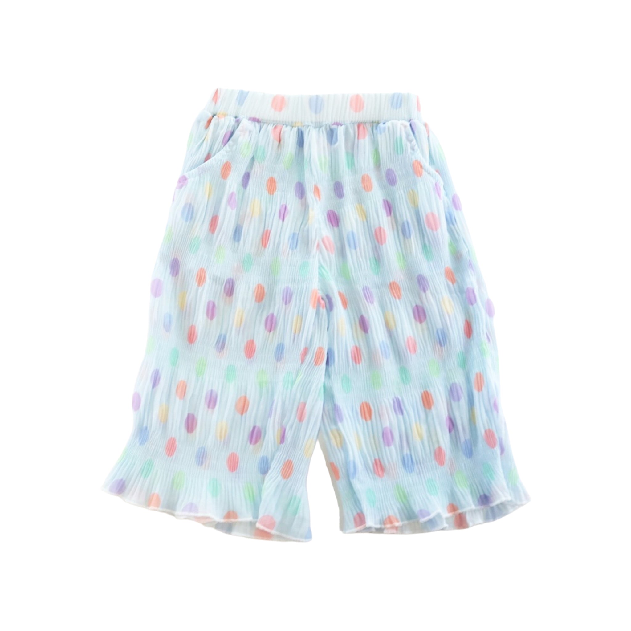 Dot Chiffon Pleat Pants - Blue - doe a dear