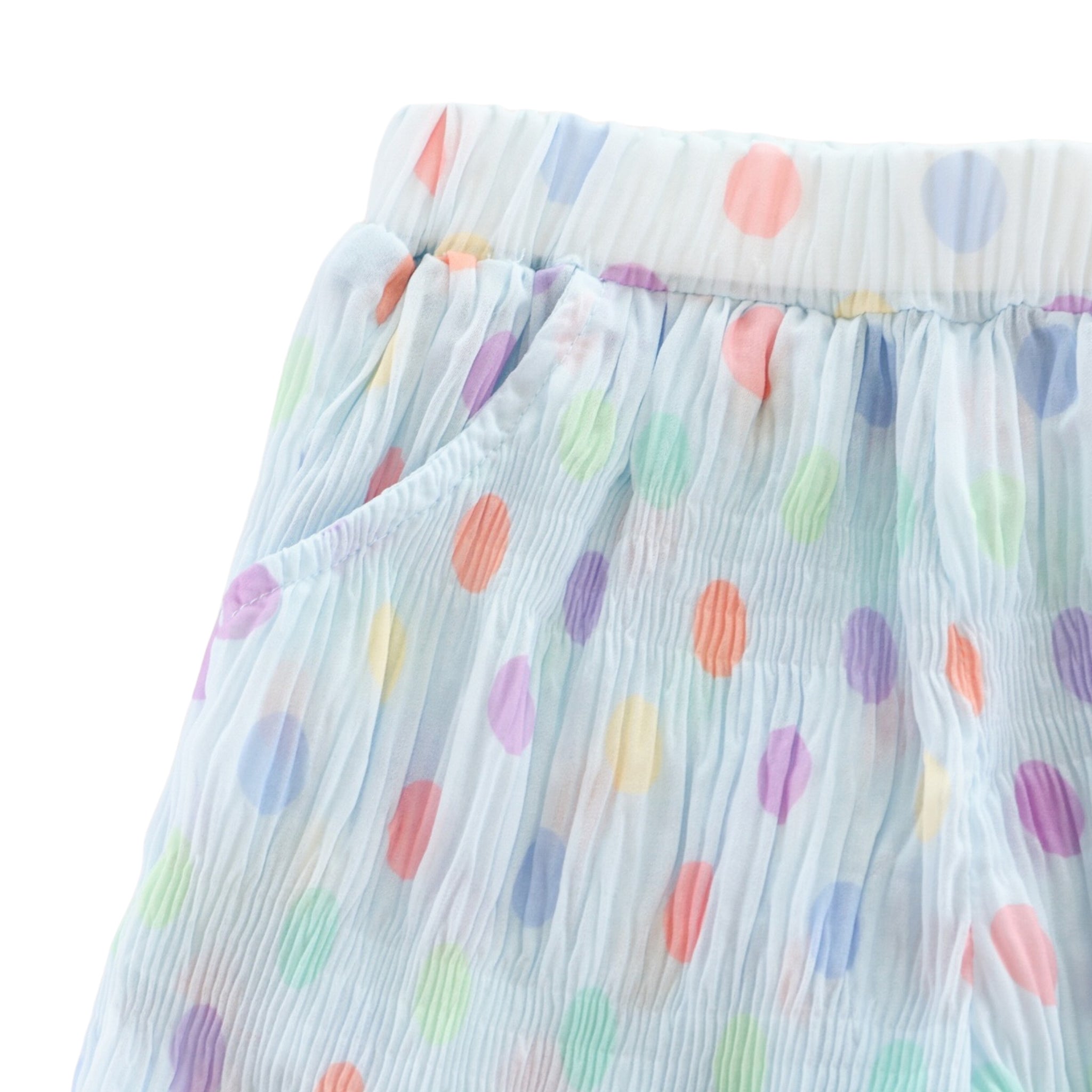 Dot Chiffon Pleat Pants - Blue - doe a dear