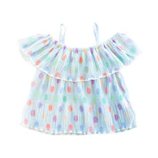 Dot Chiffon Pleat Blouse - Blue - doe a dear