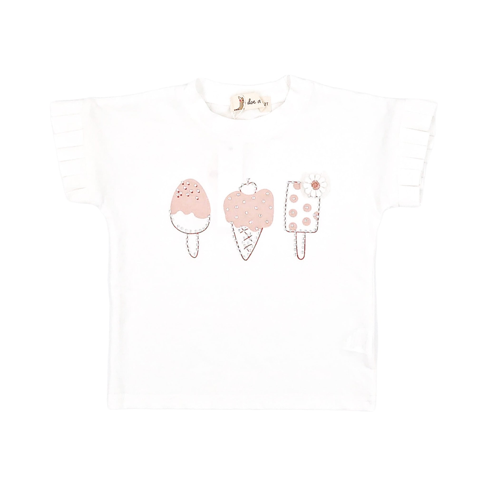Pink  Ruffle Sleeves 3 Ice Cream Tee - doe a dear