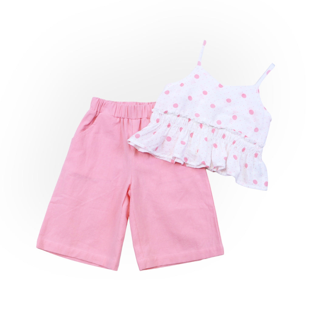 Polka Dots Vest + Culottes Set - Pink
