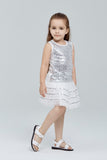 White/Silver Band Tulle Skirt W/ Sequin Trims
