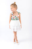 Tie Strap Contrast print Top w/ Three- Tiered Skirt - Doe a Dear 