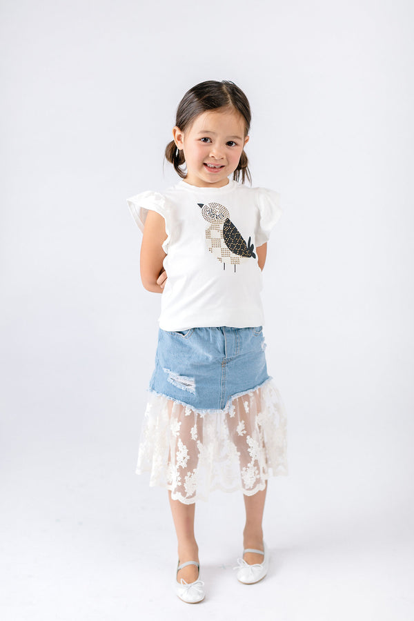 Denim Mini Skirt with Long Lace Extension - Doe a Dear 