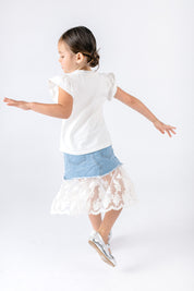 White Flutter Sleeves Rhinestone Bird Tee - Doe a Dear 