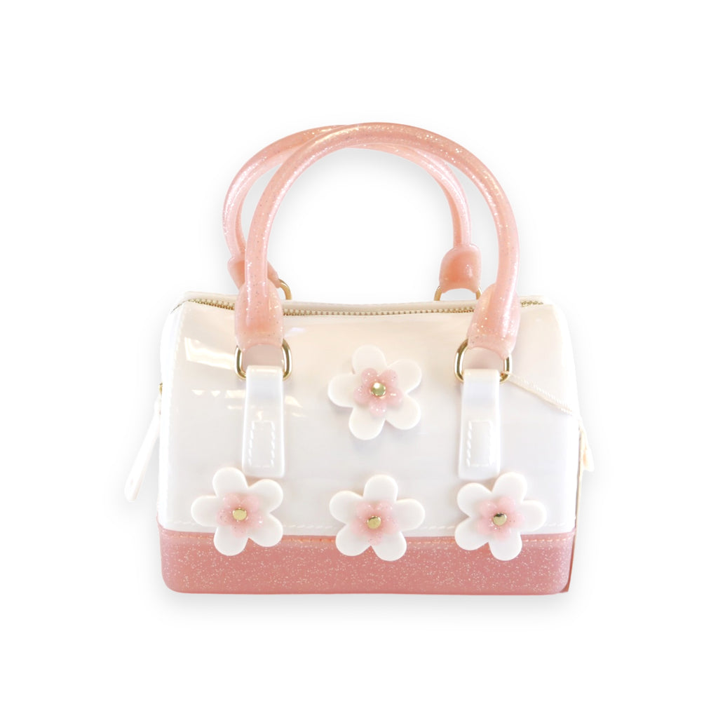 Floral Jelly Barrel Bag - White/Pink