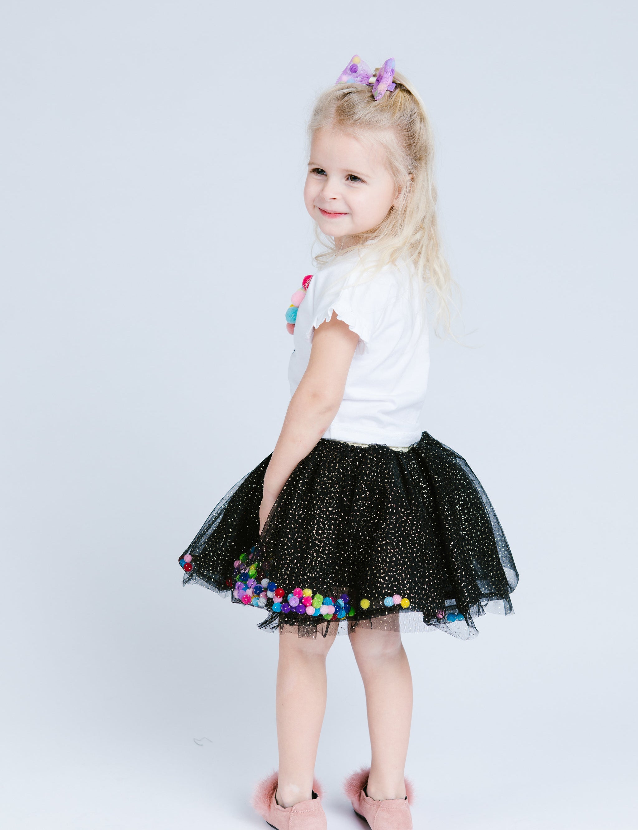 Black Pom Poms Skirt - Doe a Dear 