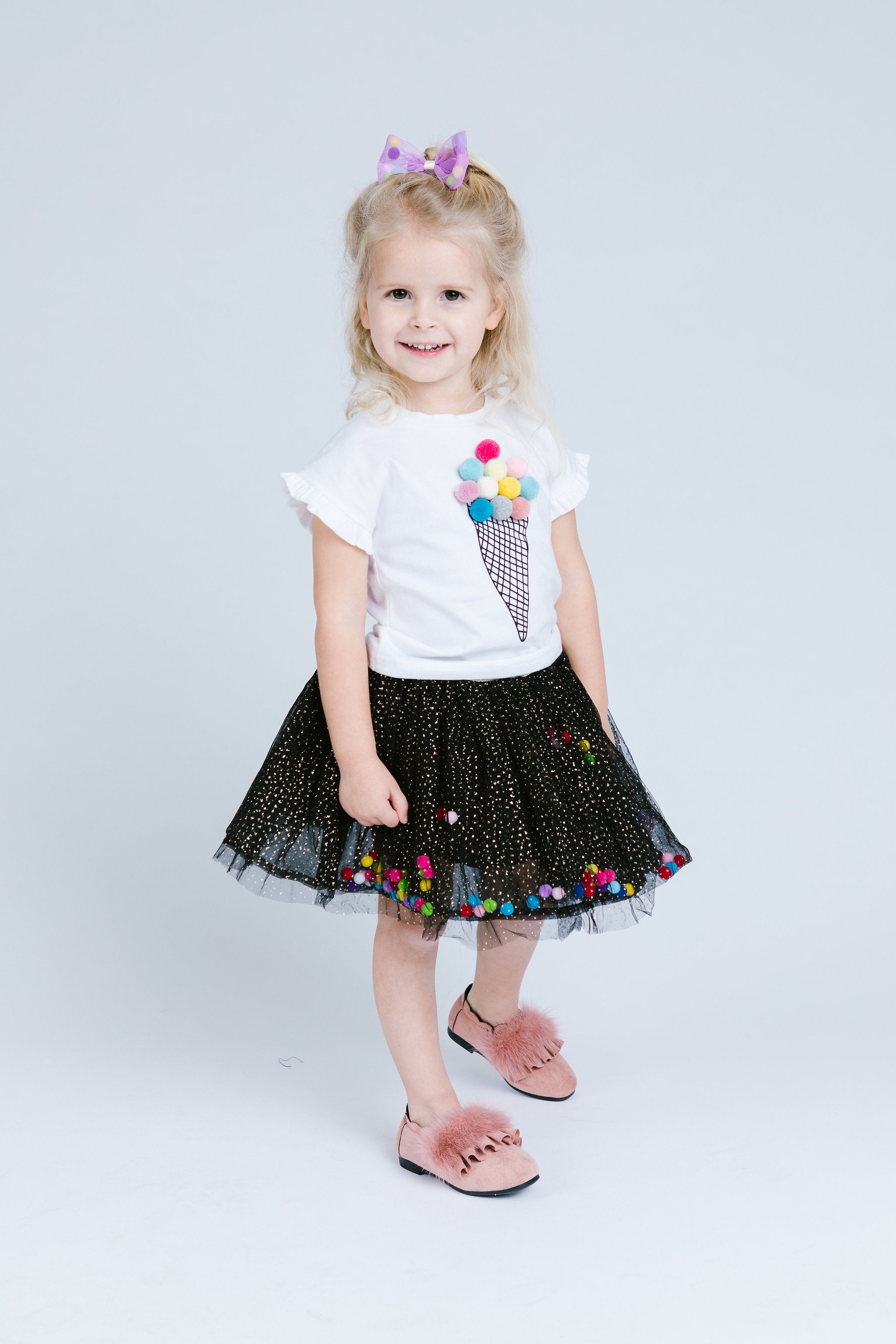 Black Pom Poms Skirt - Doe a Dear 