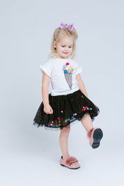Black Pom Poms Skirt - Doe a Dear 