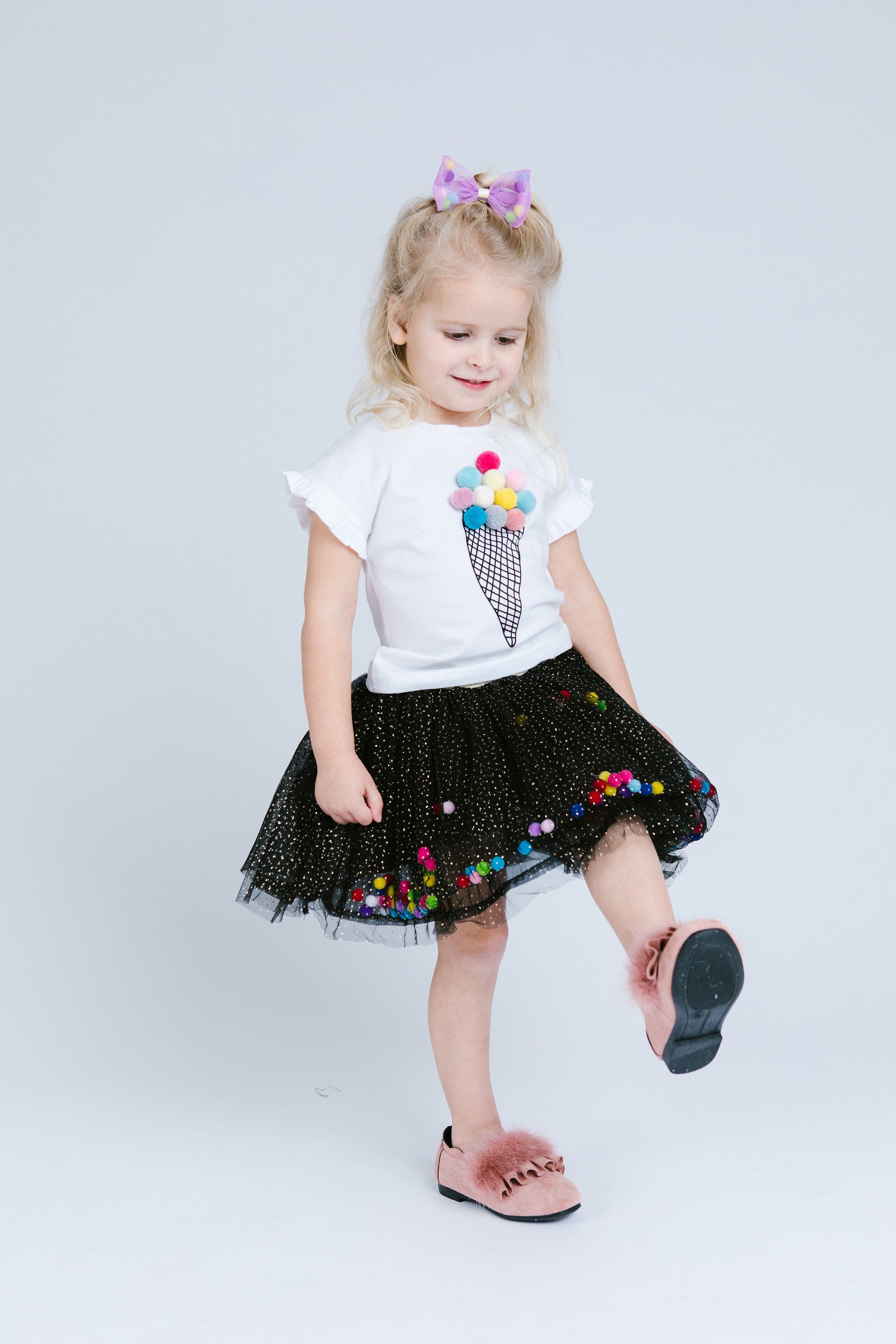 Black Pom Poms Skirt - Doe a Dear 
