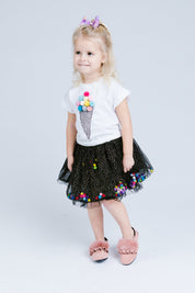 Black Pom Poms Skirt - Doe a Dear 