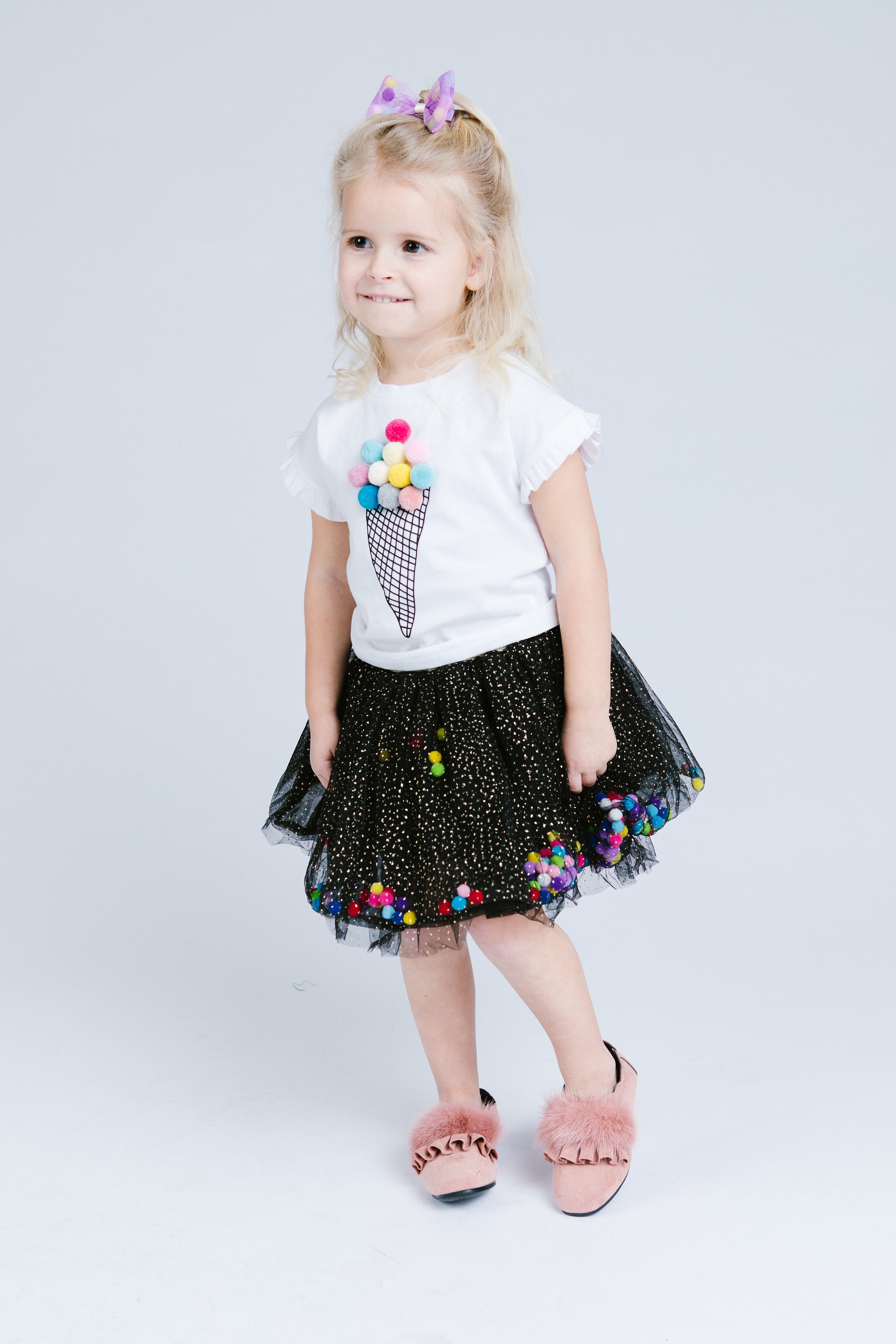 Black Pom Poms Skirt - Doe a Dear 