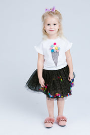 Black Pom Poms Skirt - Doe a Dear 