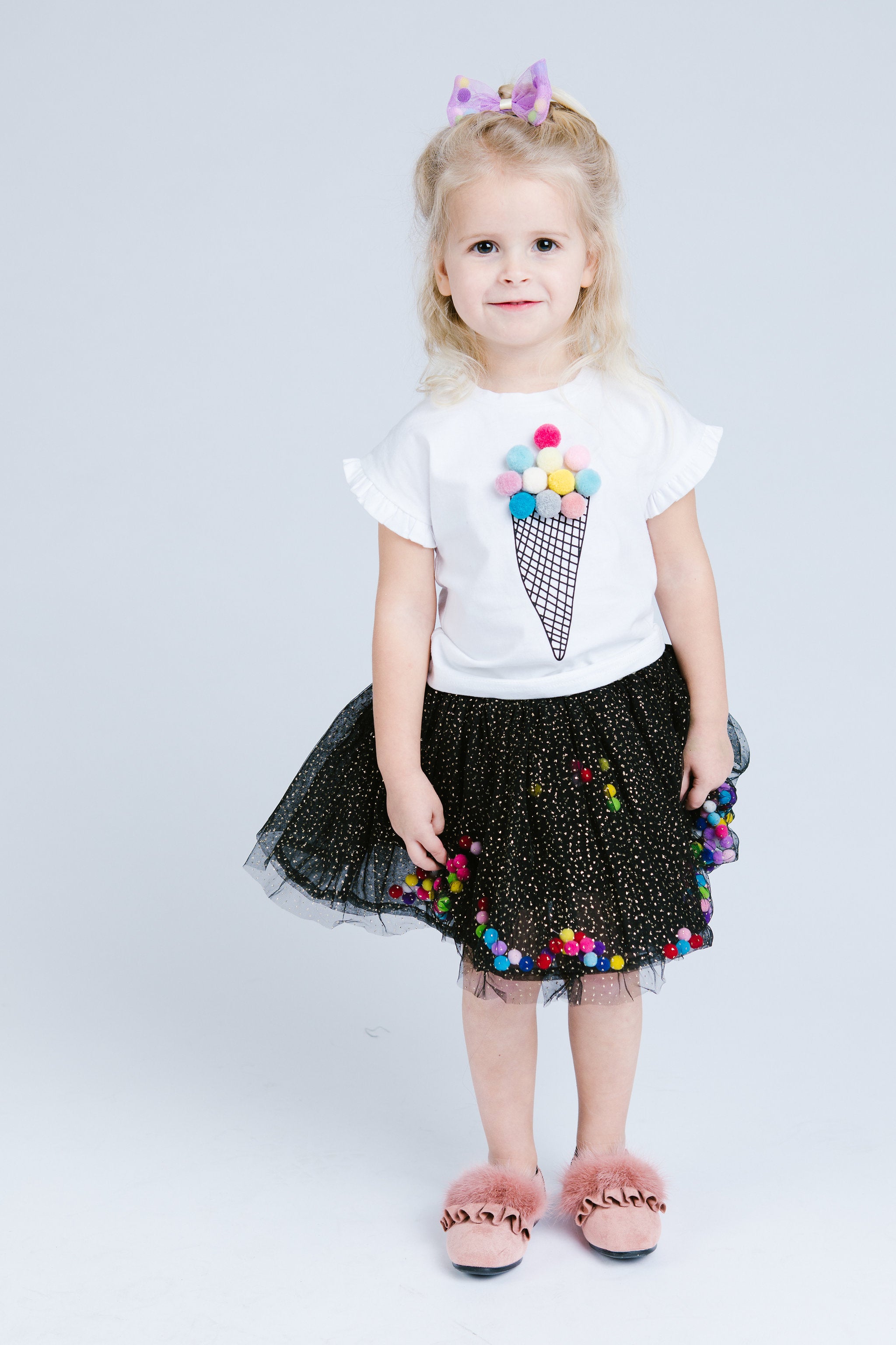 Black Pom Poms Skirt - Doe a Dear 