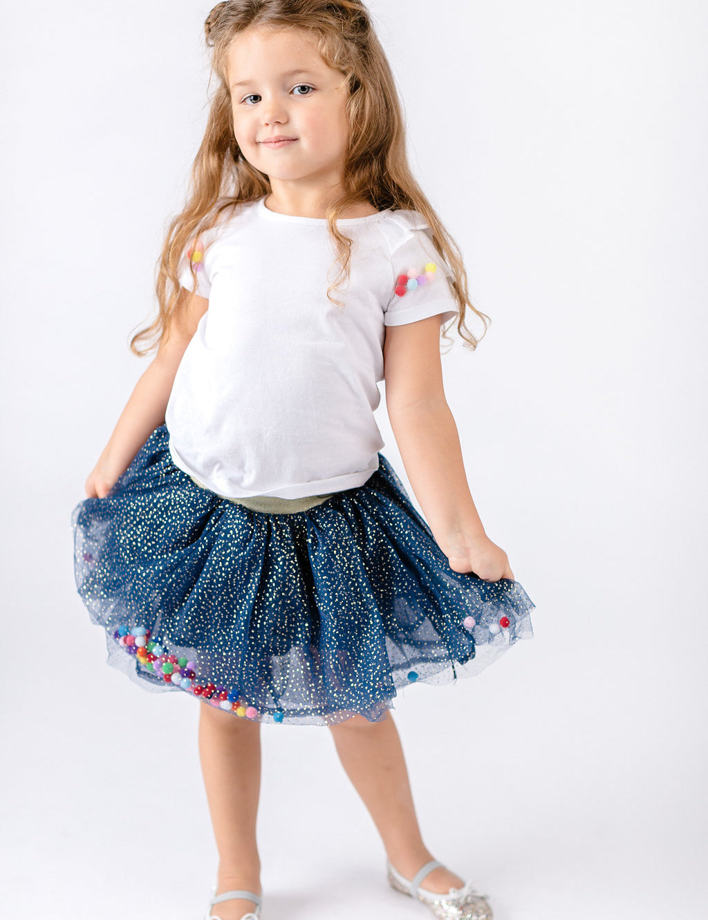 Navy Pom Poms Skirt - Doe a Dear 