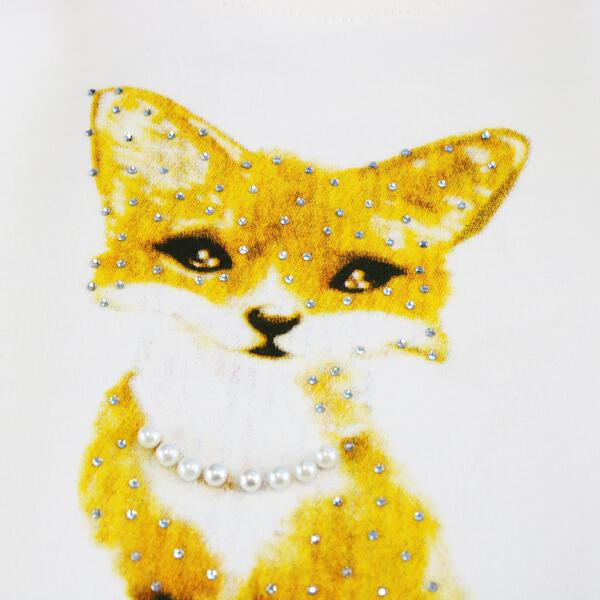 Fox Print Embellished Top - White - doe a dear