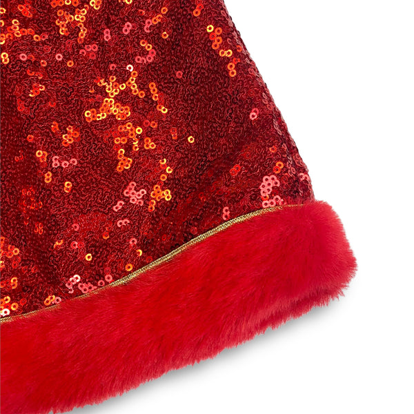 Fur Trim Hooded Sequin Cape -red - doe a dear