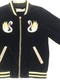 Swan Embroidery Patch Velvet Bomber Jacket