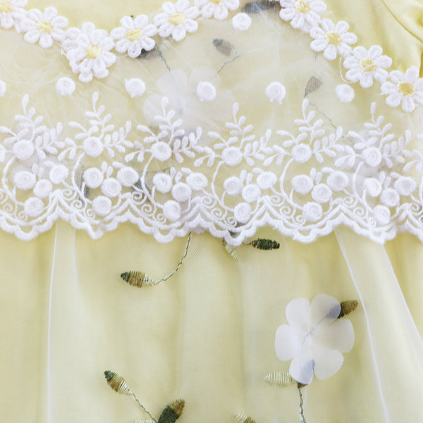 2 in 1 Tee (Flower Sheer Lace Overlay)-Yellow - doe a dear