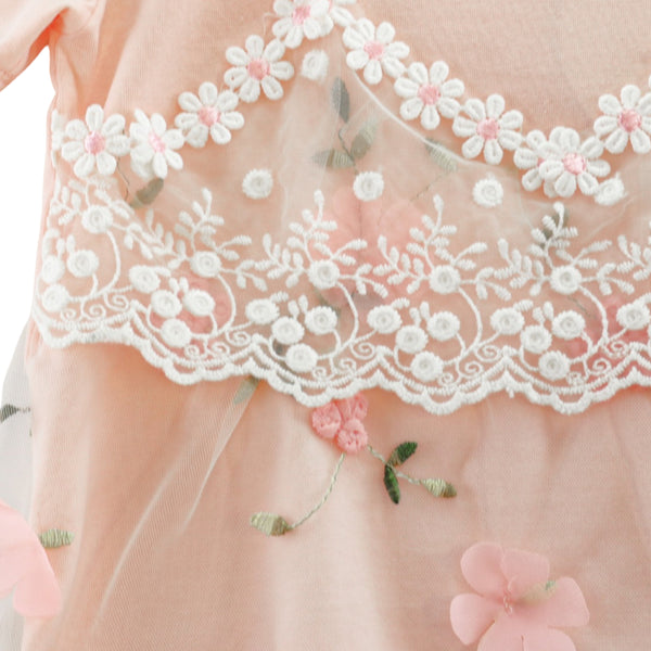 2 in 1 Tee (Flower Sheer Lace Overlay)-Pink - doe a dear