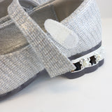 Stud Heel Bow Flat Shoes - Silver