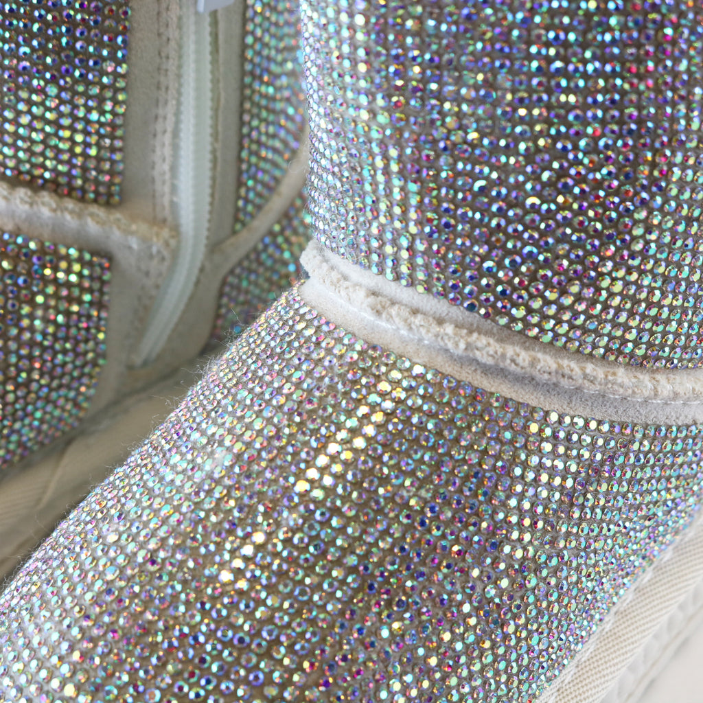 Handcrafted Holographic Rhinestone Boot Ivory doe a dear