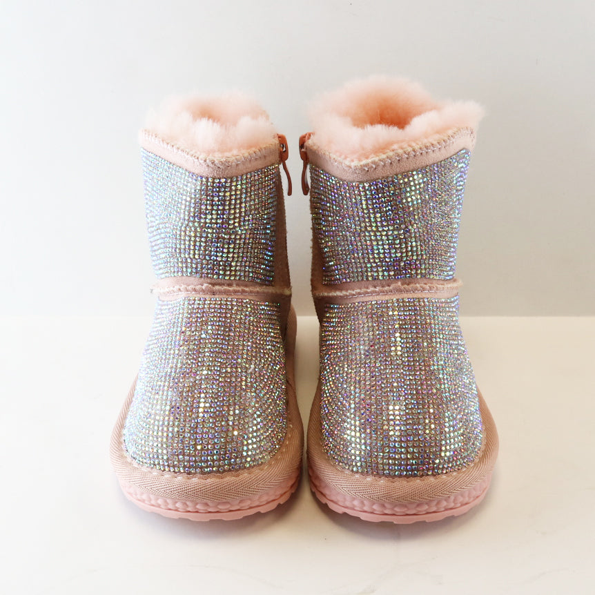Handcrafted Holographic Rhinestone Boot - Pink