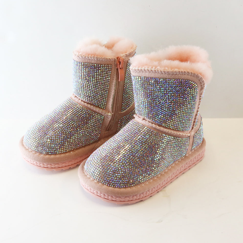 Handcrafted Holographic Rhinestone Boot - Pink