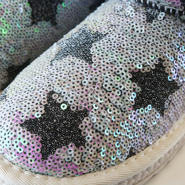 Handcrafted Sequin Star Furry Boot - Ivory - doe a dear