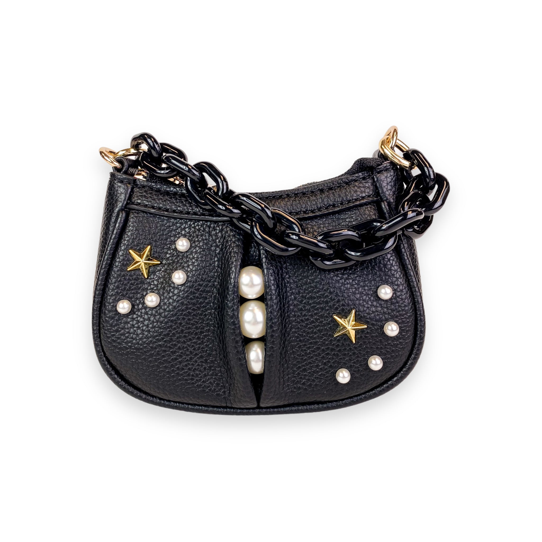 Pearl Studs Mini Leather Shoulder Bag in Black - doe a dear