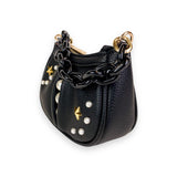 Pearl Studs Mini Leather Shoulder Bag in Black