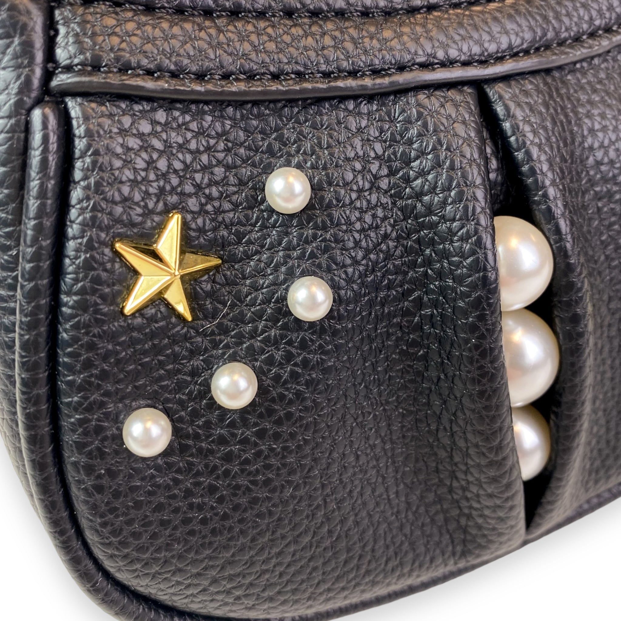 Pearl Studs Mini Leather Shoulder Bag in Black - doe a dear