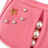 Pearl Studs Mini Leather Shoulder Bag in Fuchsia