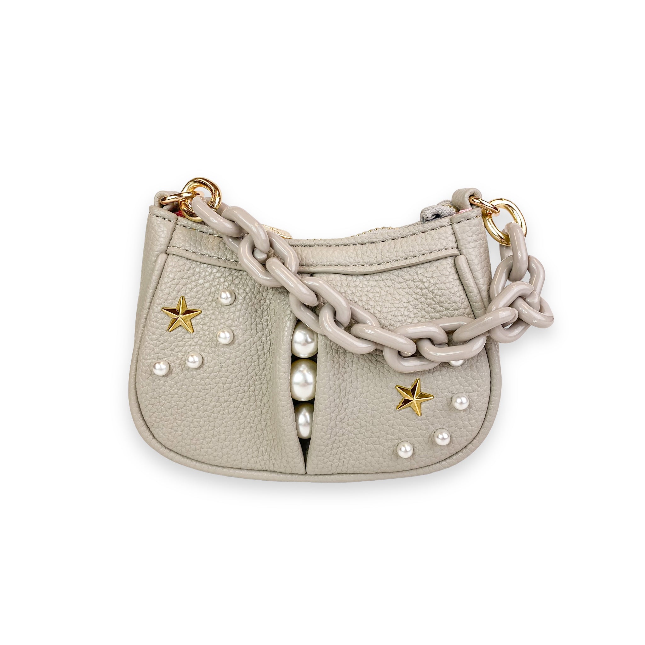 Pearl Studs Mini Leather Shoulder Bag in Grey - doe a dear