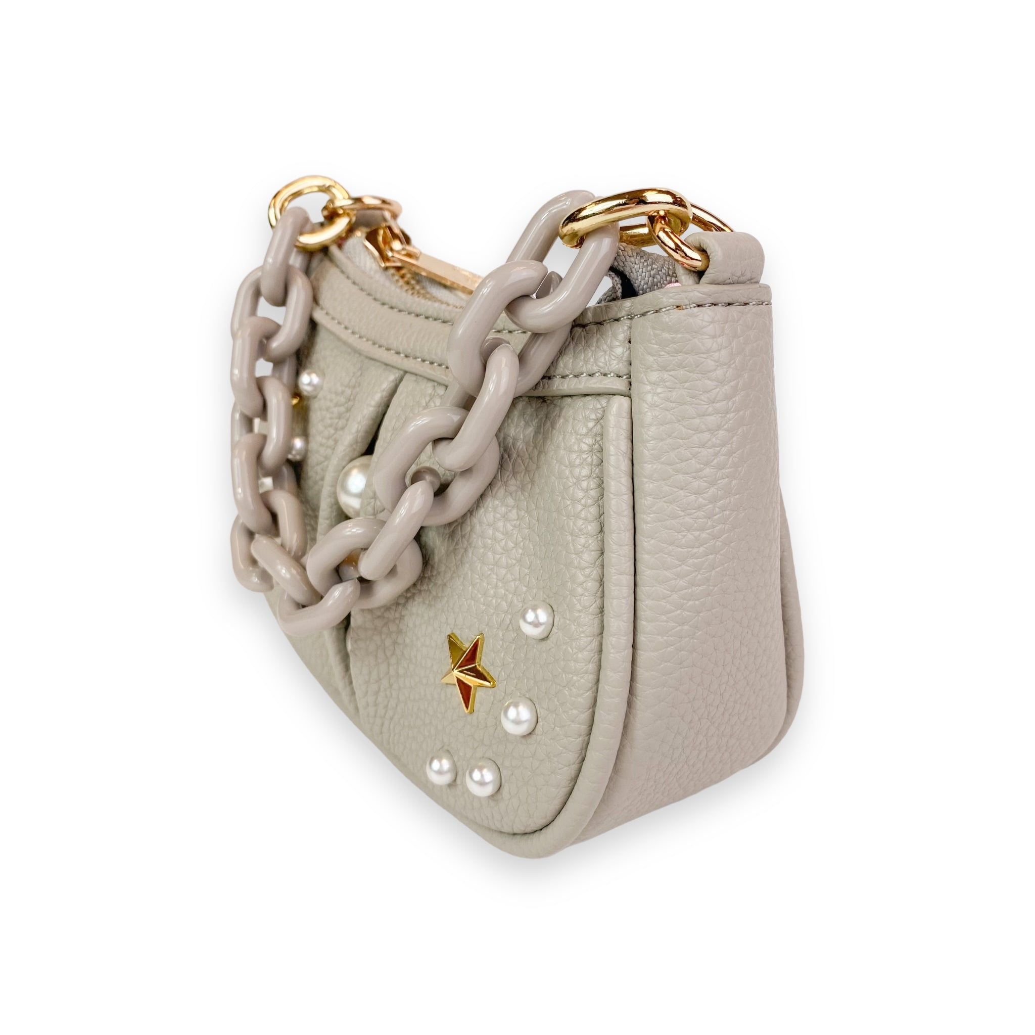 Pearl Studs Mini Leather Shoulder Bag in Grey - doe a dear