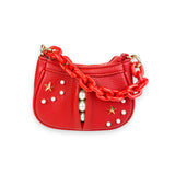 Pearl Studs Mini Leather Shoulder Bag