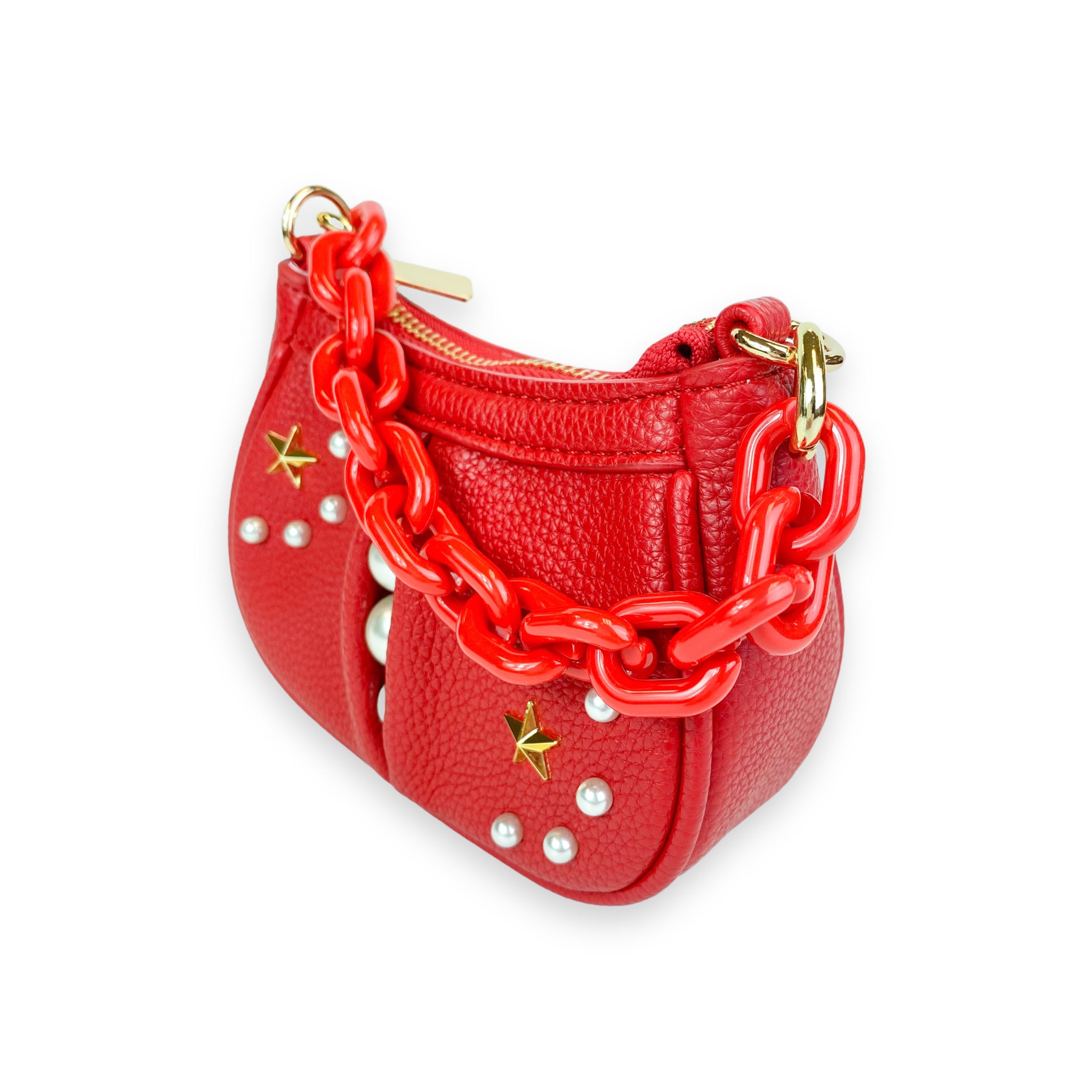 Pearl Studs Mini Leather Shoulder Bag in Red - doe a dear