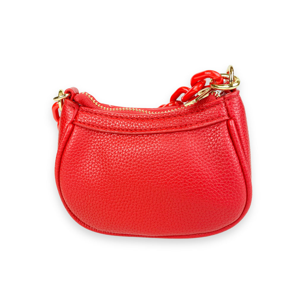 Pearl Studs Mini Leather Shoulder Bag in Red