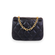 Floral Shiny Quilted Purse - Black