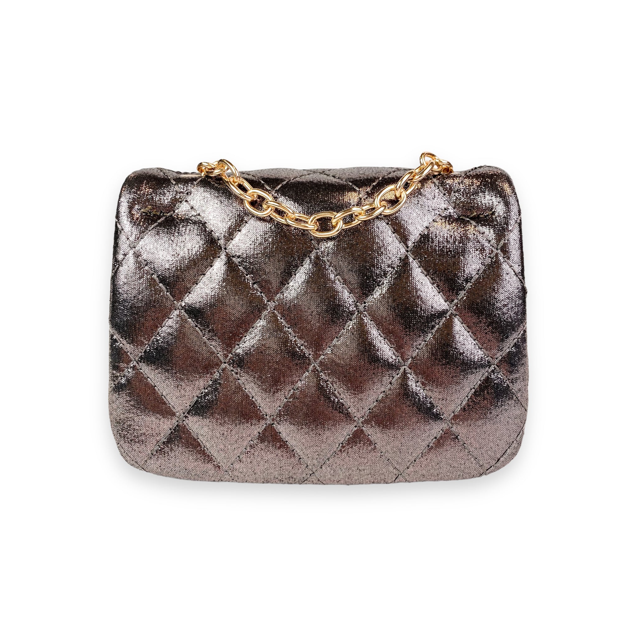 Floral Shiny Quilted Purse - Pewter - doe a dear