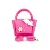 Angel Wing & Charms Leather Satchel Bag in Fuchsia