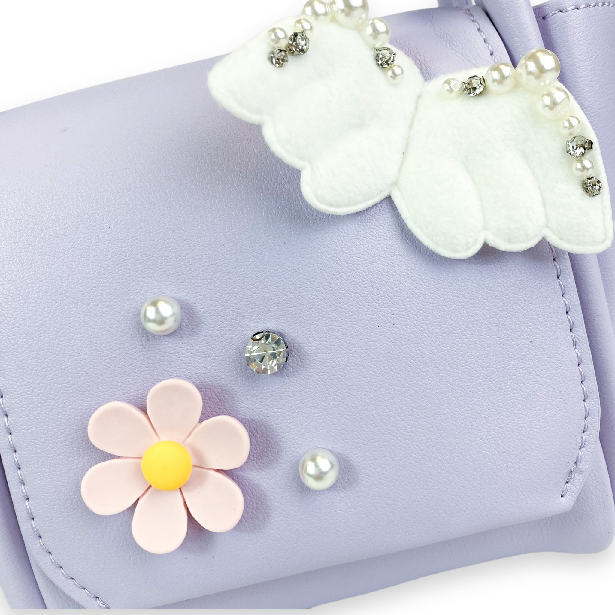 Angel Wing & Charms Leather Satchel Bag in Purple - doe a dear