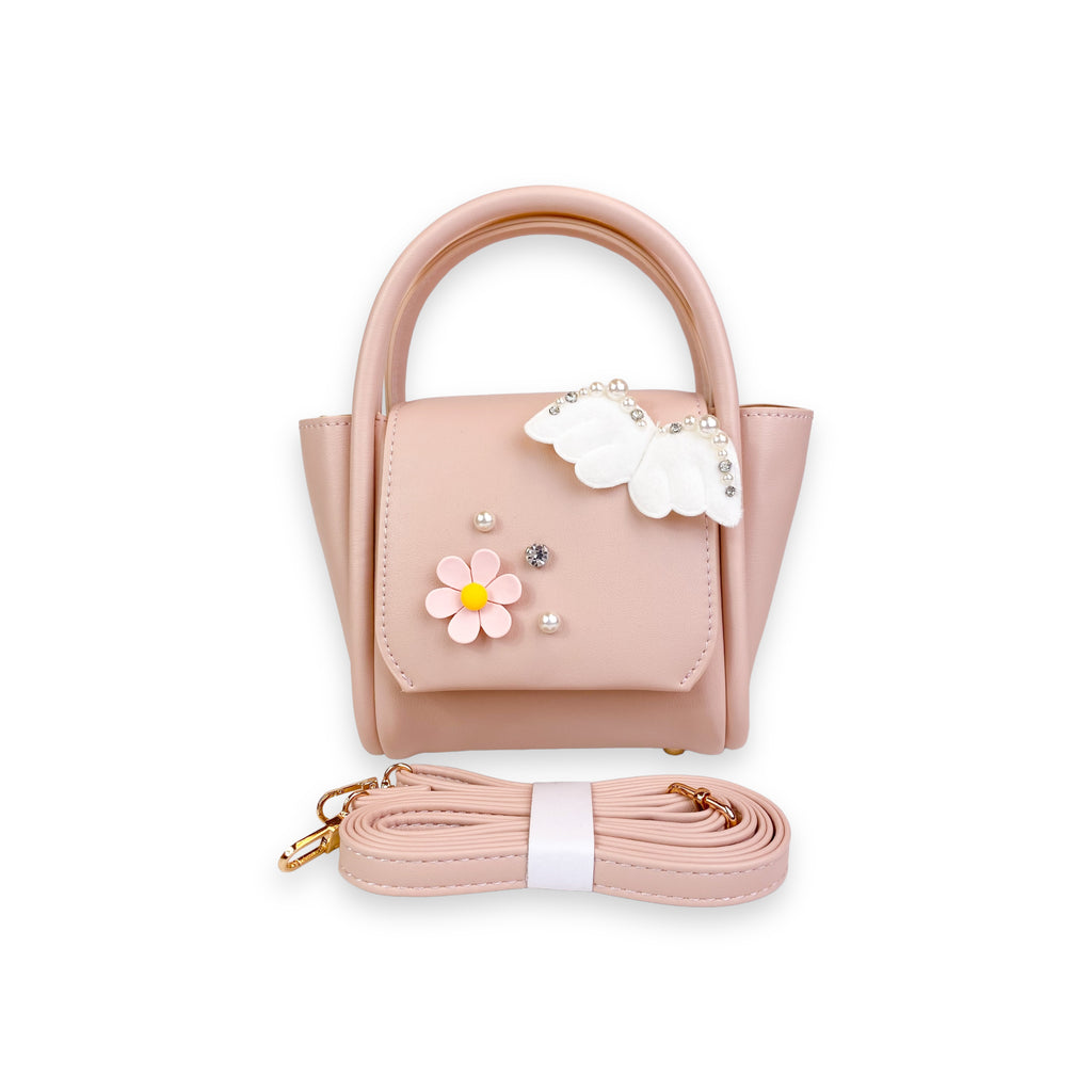 Angel Wing & Charms Leather Satchel Bag in Pink