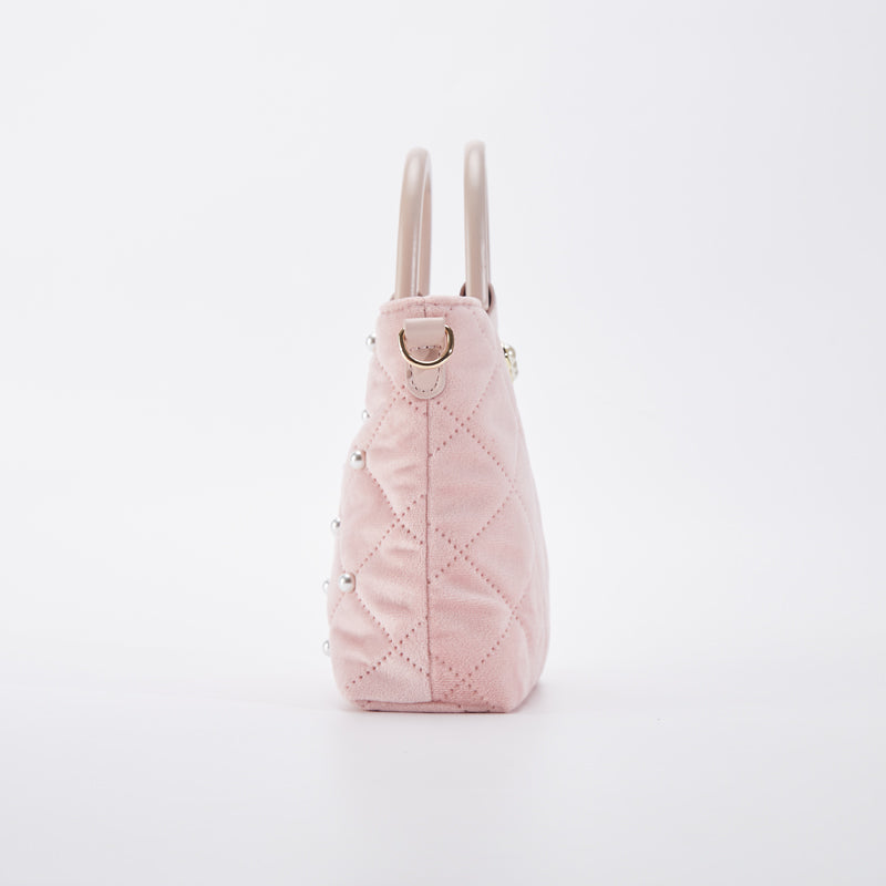 Pearls Quilted Velvet Bag - Pink