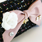 Floral Bow Tweed Purse - Black - doe a dear