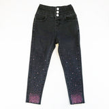 Pink Rhinestone Elastic Jeans